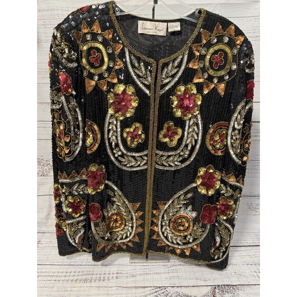 Laurence Kazar Vintage 80s Sequin Beaded Silk Jacket Black Women’s Medium - Picture 16 of 16